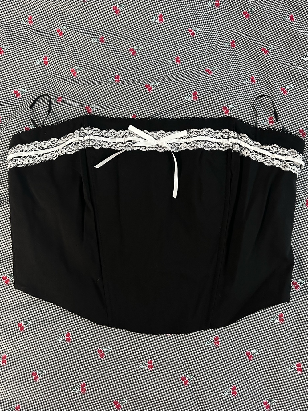 Fashion Nova Black Crop Top with White Lace Trim